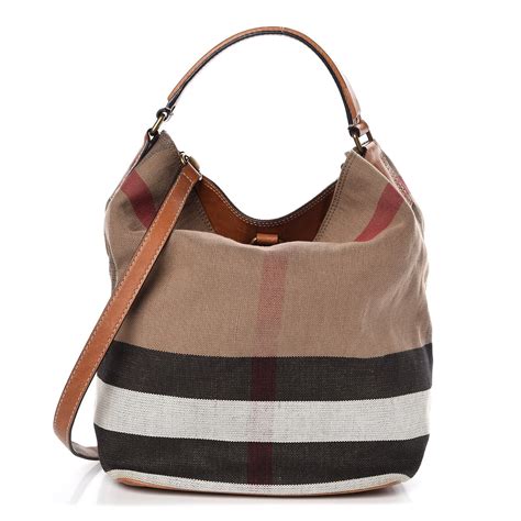 authentic burberry canvas check medium susanna ashby hobo saddle brown|Burberry Ashby Medium Canvas Hobo Bag .